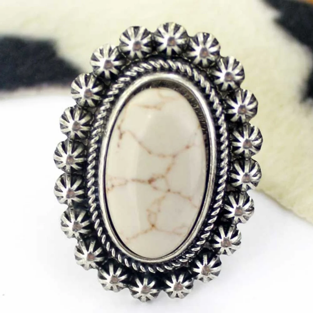 Free Spirit Boho Native South Western People Oval Sunburst bead Stretch Ring Nwt